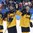 GANGNEUNG, SOUTH KOREA - FEBRUARY 23: Germany's Felix Schutz #55, Patrick Hager #50 and Yannic Seidenberg #36 salute the crowd at Gangneung Hockey Centre after a 4-3 semifinal round win against Canada at the PyeongChang 2018 Olympic Winter Games. (Photo by Andre Ringuette/HHOF-IIHF Images)

